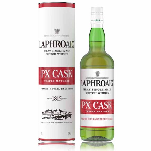 Rượu Laphroaig PX Cask là một loại rượu whisky trưởng thành đơn ba lần. Giống như Gỗ Ba, thùng PX cũng được ủ trước tiên trong các thùng rượu