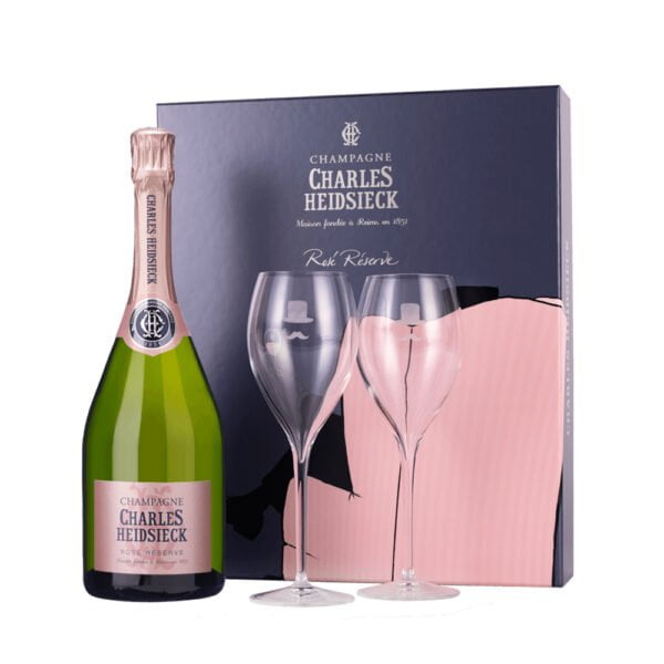 Rượu Champagne Charles Heidsieck Rose Reserve Hộp Quà 2 Ly , Giftbox + 2 Glasses